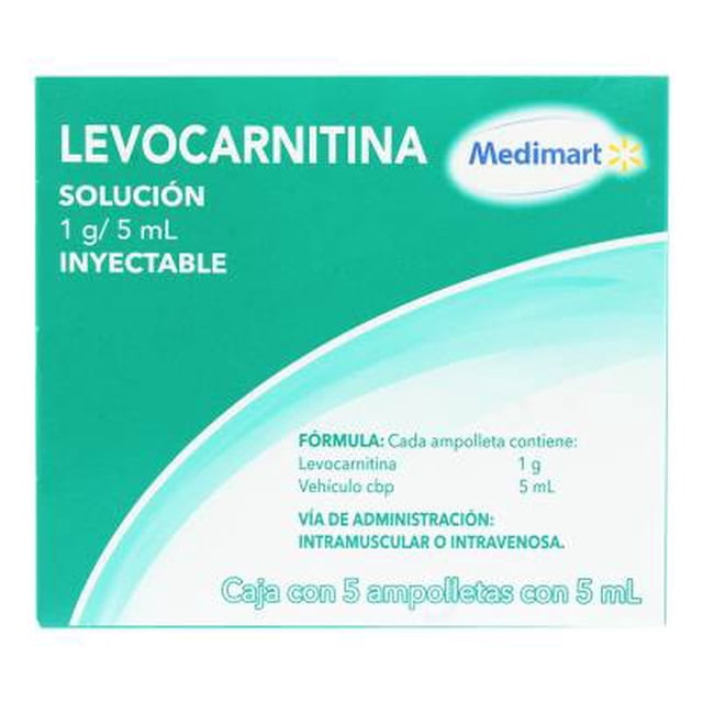 Levocarnitina Medimart 1 g/5 ml solución inyectable, 5 ampolletas con 5 ml