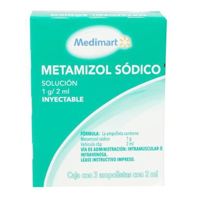 Metamizol sódico Medimart 1 g/2 ml solución inyectable, 3 ampolletas con 2 ml