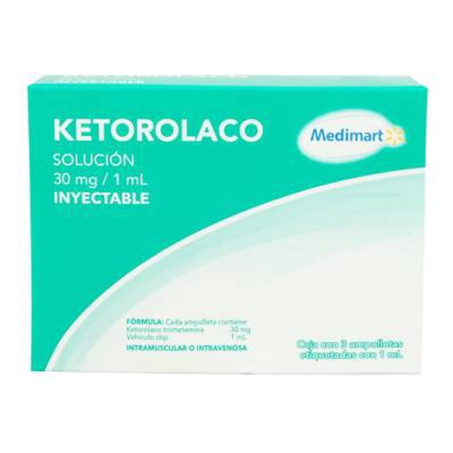 Ketorolaco Medimart 30 mg/1 ml solución inyectable, 3 ampolletas con 1 ml