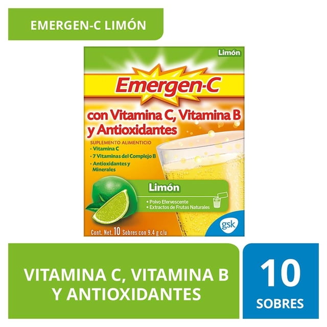 Suplemento alimenticio Emergen-C polvo efervescente limón 10 sobres 9.6 g c/u
