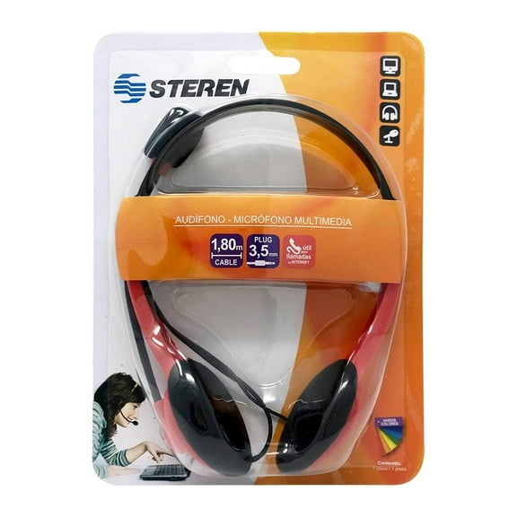 Audífono de Diadema Steren con Micrófono Multimedia 1.8 m