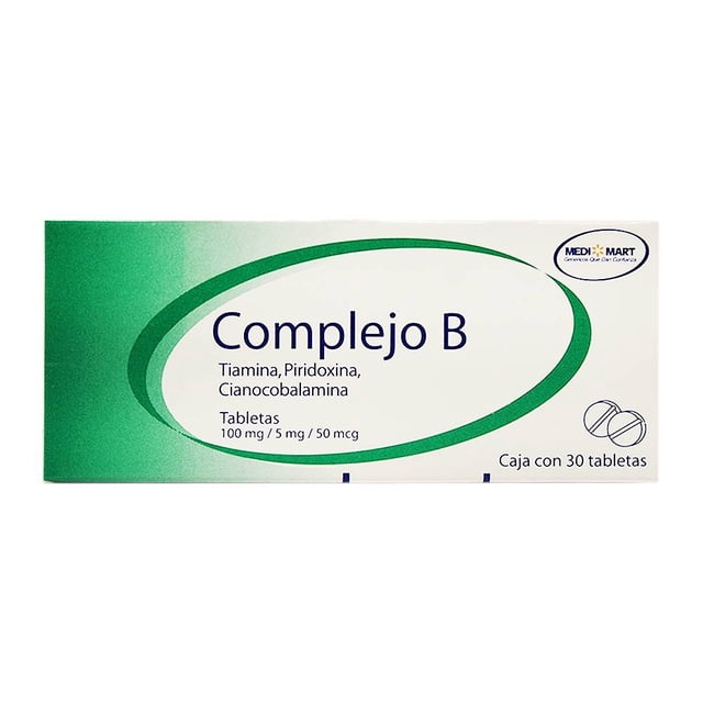 Tiamina, Piridoxina, Cianocobalamina Medi Mart 100 mg / 5 mg / 50 mcg 30 tabletas