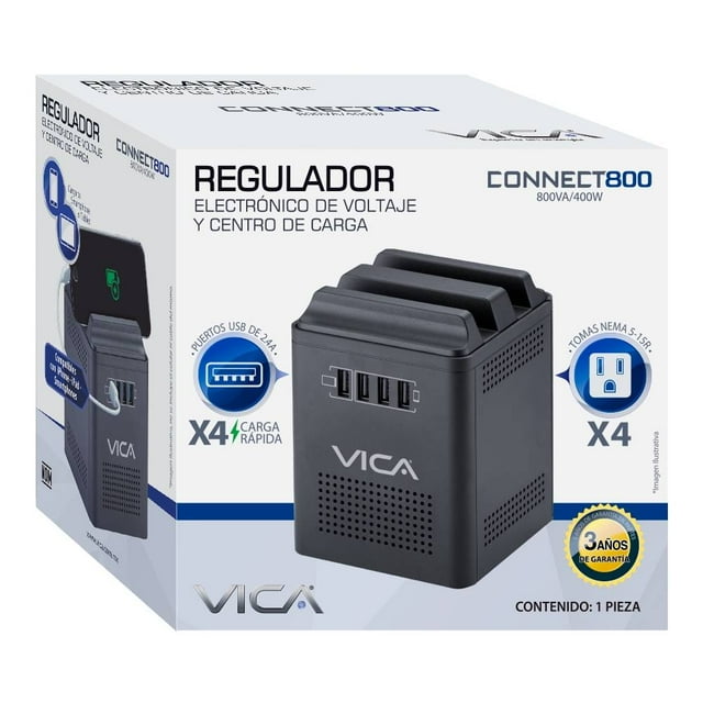Regulador Electrónico de Voltaje VICA CONNECT con Centro de Carga Tipo Cubo Negro