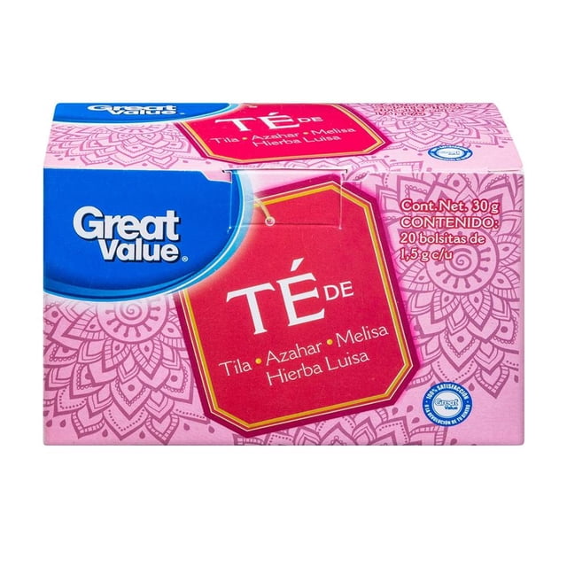 Té Great Value tila azahar melisa hierba luisa 20 bolsitas de 1.5 g c/u