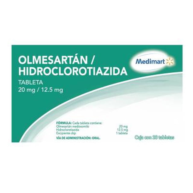 Olmesartán/Hidroclorotiazida Medimart 20 mg/12.5 mg 28 tabletas