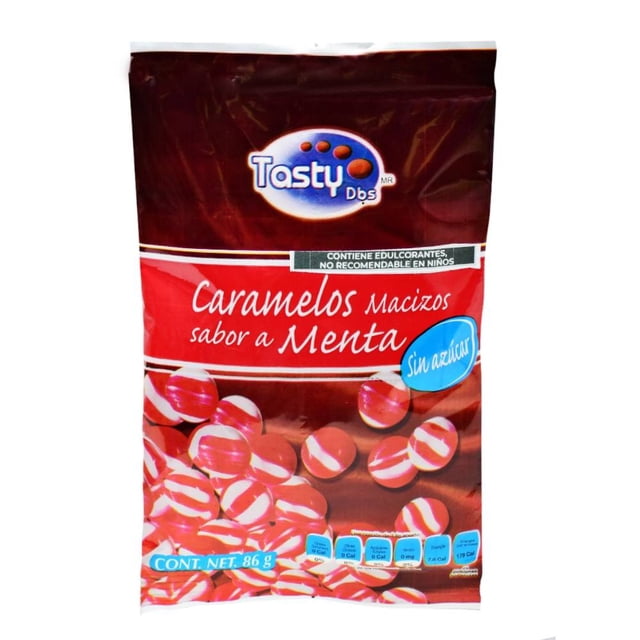 Caramelo macizo Tasty Diabetics sabor menta sin azúcar 86 g