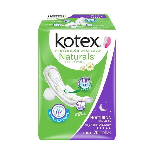 Toallas Femeninas Kotex Naturals con Protección Avanzada Nocturna con Alas 20 Toallas