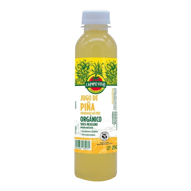 Jugo de piña orgánico Campo Vivo prensado en frío 250 ml