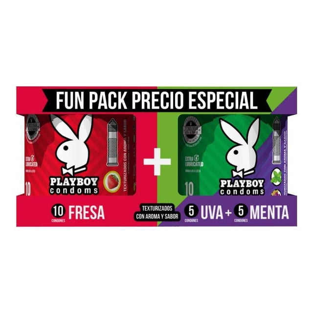 Condones Playboy condoms fun pack texturizados con aroma y sabor 20 pzas