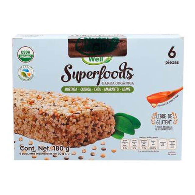 Barra Nutri Well orgánica moringa quinoa chía amaranto y agave 180 g