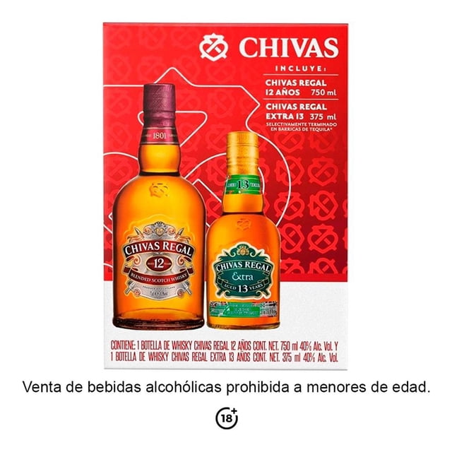 Whisky Chivas Regal 12 años 750 ml + 1 whisky Chivas Regal 13 años 375 ml