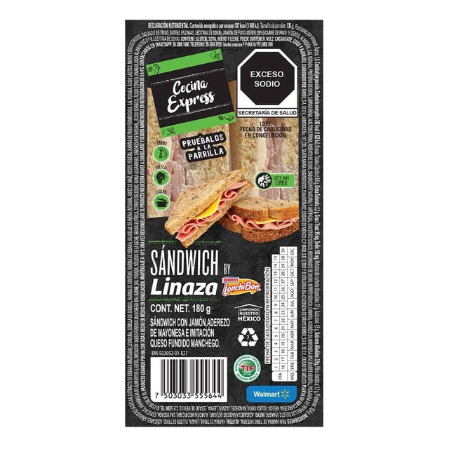 Sándwich Cocina Express by Bimbo Lonchibon linaza jamón y queso 180 g