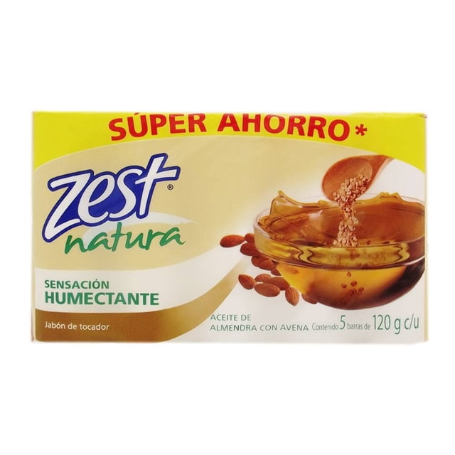Jabón de tocador Zest Natura aceite de almendra con avena 5 pzas de 120 g c/u