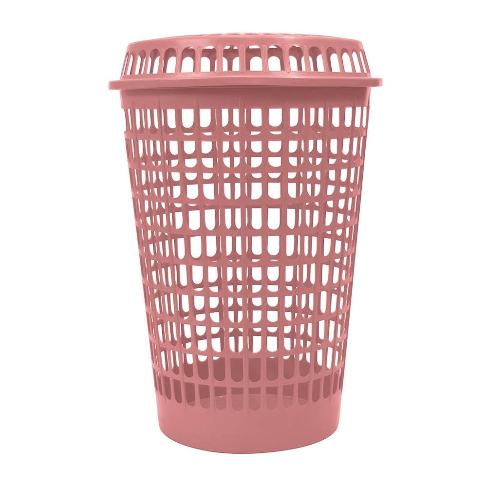Cesta para Ropa PlasticTrends Iris Calado con Tapa 55 Litros Rosa ...
