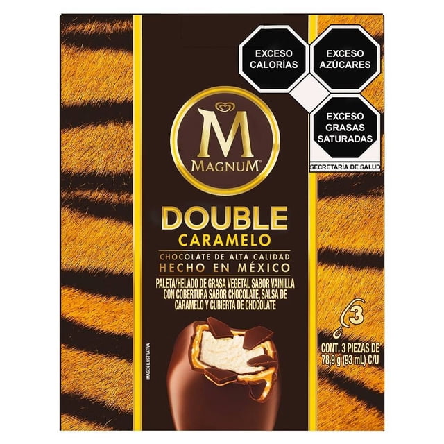 Paleta helada Holanda Magnum double caramelo 1 paquete con 3 pzas de 93 ml c/u