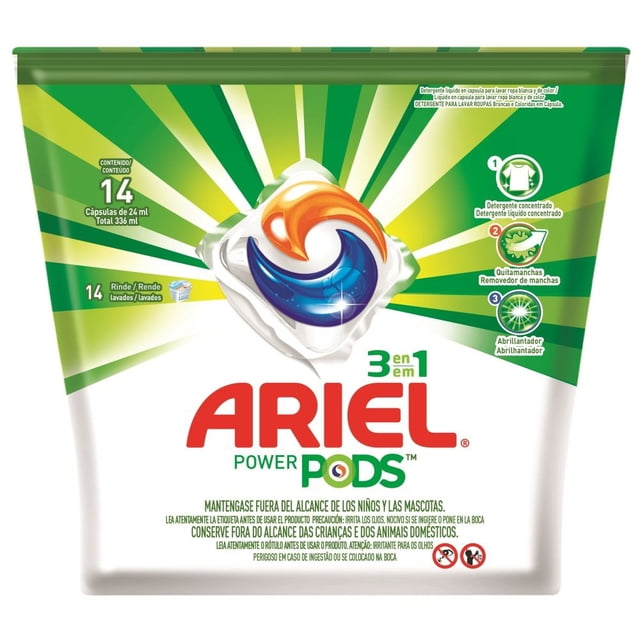 Detergente líquido Ariel Power Pods para ropa blanca y de color cápsulas 14 pzas