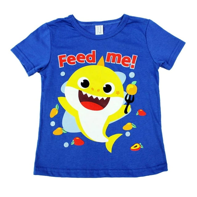 Playera Nickelodeon Baby Shark Pinkfong Niño 3X Tiburón Feed Me! Azul