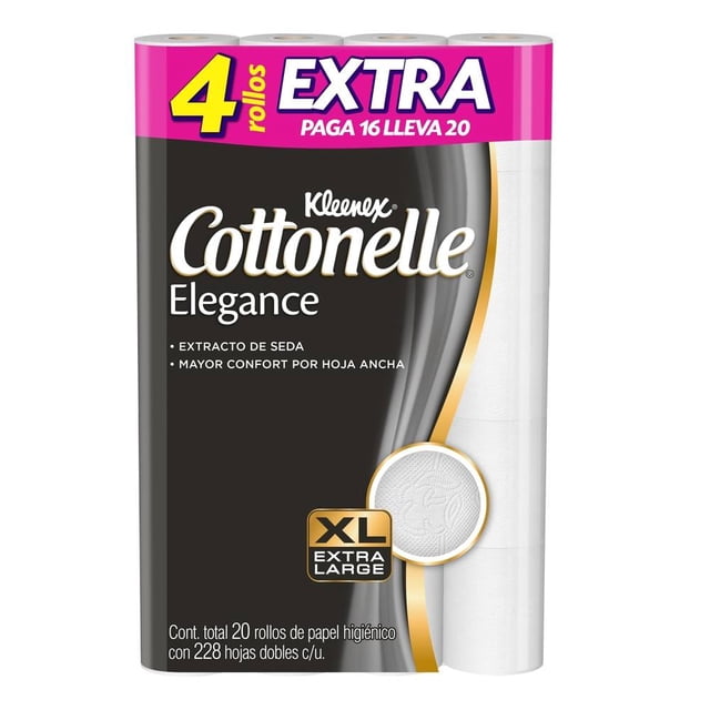 Papel higiénico Kleenex Cottonelle elegance 16 + 4 rollos de 228 hojas dobles c/u