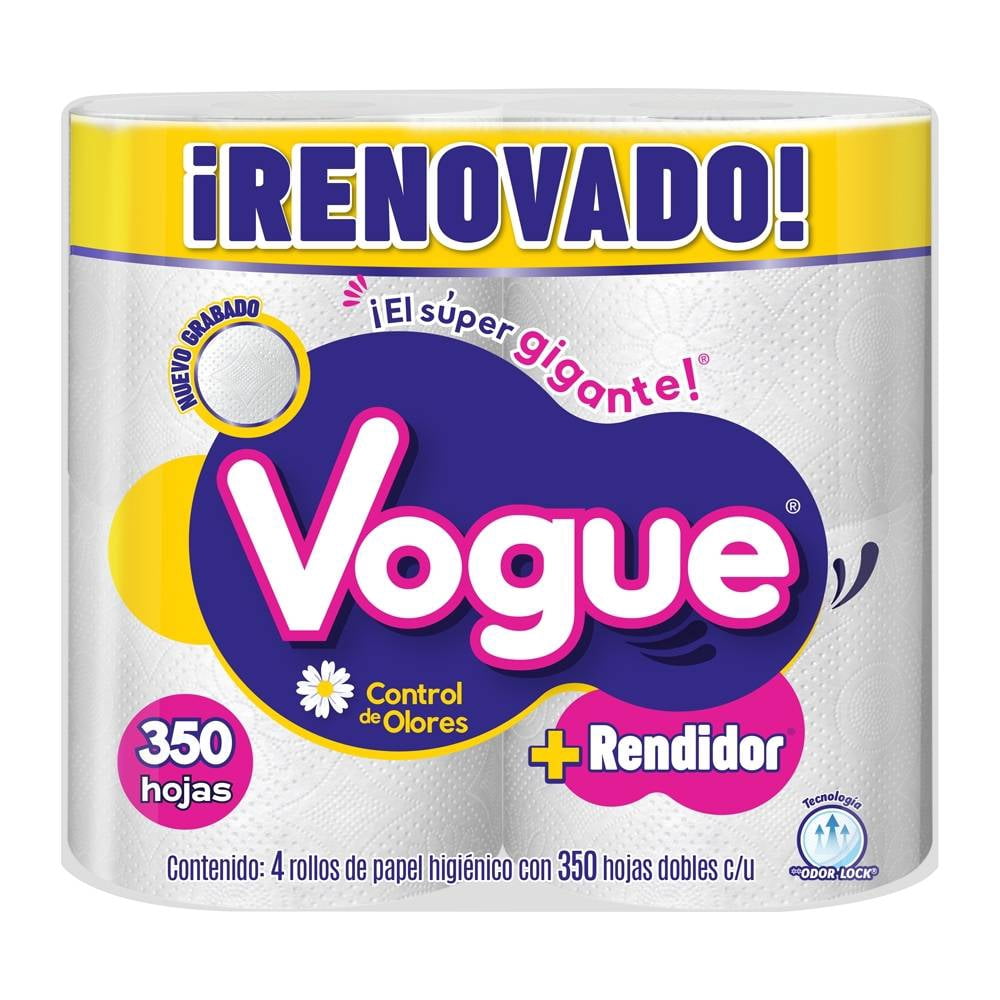 Papel higiénico Vogue 4 rollos de 350 hojas dobles || Bodega Aurrera ...
