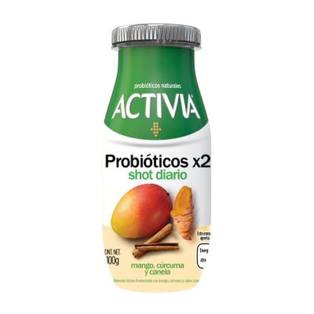 Alimento lácteo fermentado Danone Activia probióticos x2 shot diario mango, cúrcuma y canela 100 g