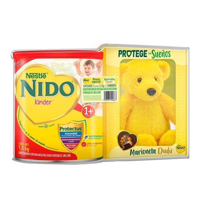 Alimento para niños Nido Kinder a base de leche 1.5 kg 1 año a 2 años más marioneta dudú