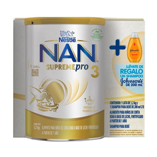 Alimento para niños NAN 3 Supreme Pro a partir de 1 año lata de 1.2 kg + 1 shampoo de 200 ml