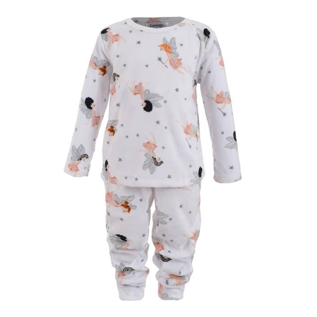 Pijama George Niña 3 Cuello Redondo Manga Larga Estampado Hadas Blanco 2 Piezas