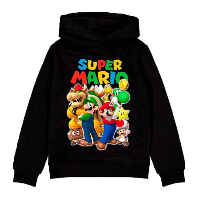 Sudadera Super Mario Talla 12 con Capucha Estampado con Personajes Negra