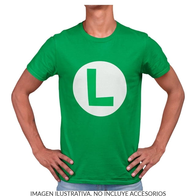 Playera Super Mario Talla M Manga Corta con Estampado Letra L de Luigi Verde