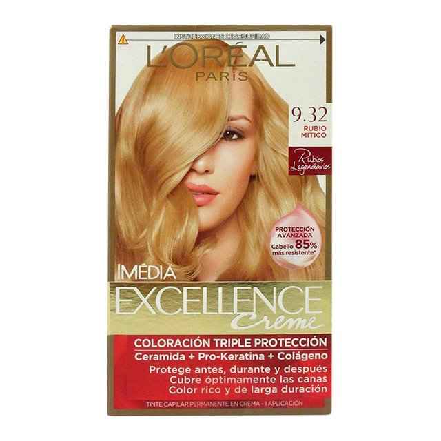 Tinte para cabello Loréal Paris Imédia Excellence rubios legendarios 9.32 rubio mítico