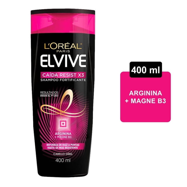 Shampoo L'Oréal Paris Elvive caída resist x3 cabello débil 400 ml