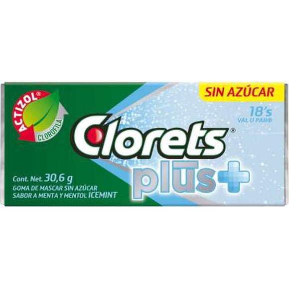 Goma de mascar Clorets Plus sin azúcar 30.6 g