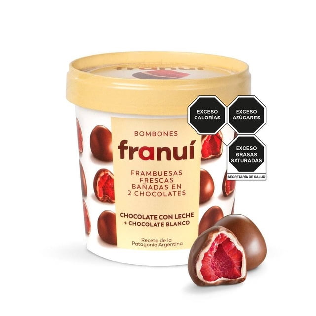 Frambuesas congeladas Franuí chocolate blanco y chocolate con leche 150 g
