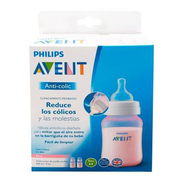 Set de Biberones Avent Anticólicos rosa de 260 ml 2 pzas