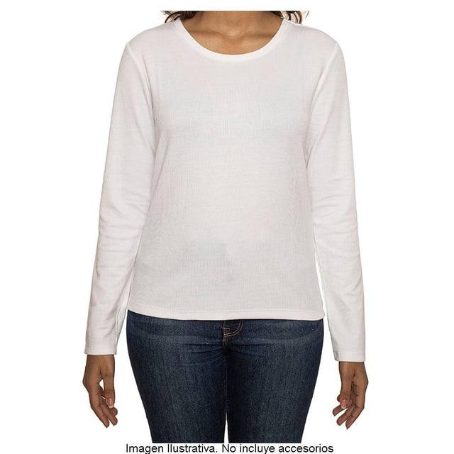 Blusa George Talla CH Manga Larga Cuello Acanalado Blanco