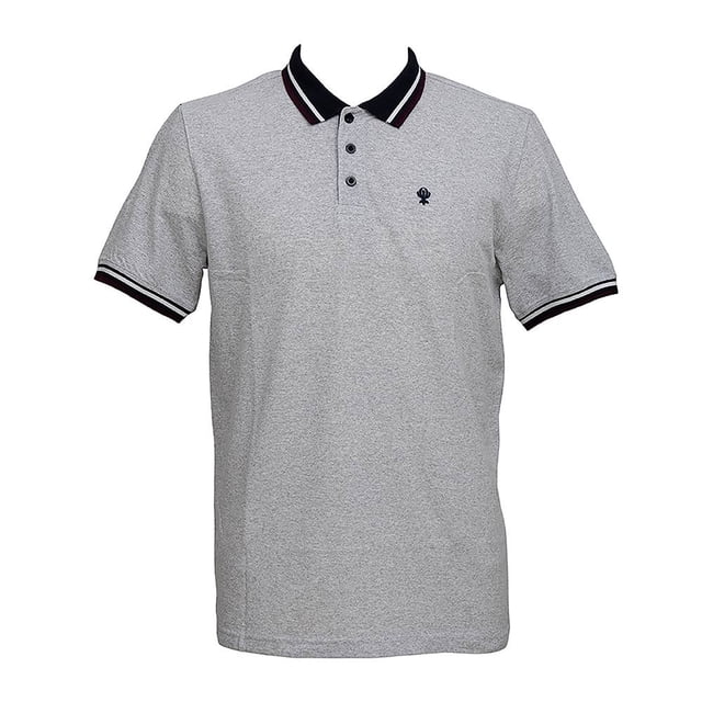 Playera Polo George Talla CH Manga Corta Cuello de 3 Botones Negro con Gris Jaspe