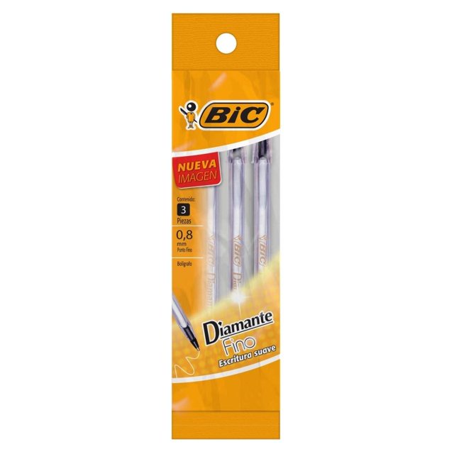 Bolígrafos Bic diamante punto fino color negro 1 paquete con 3 pzas