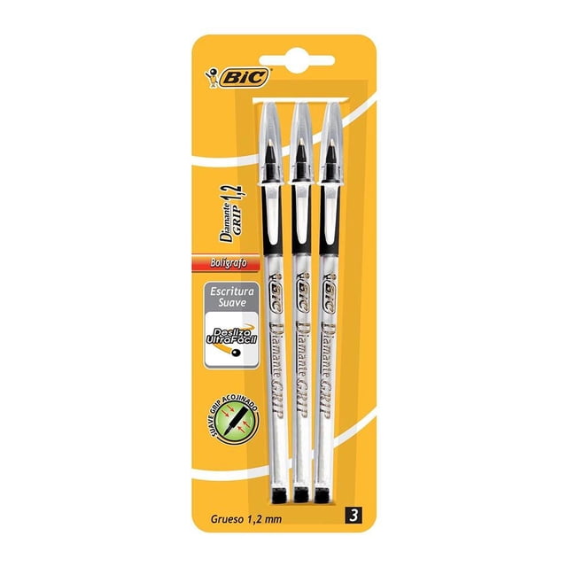 Bolígrafo Bic Diamante negro punto grueso 1.2 mm 3 pzas