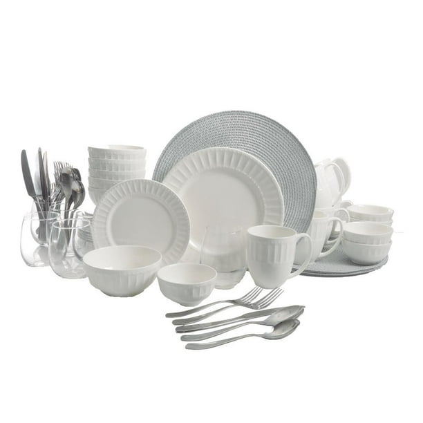 Vajilla Gibson Elite con Mantelería y Cubertería Blanca 72 Piezas