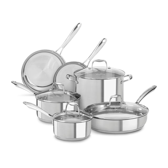 Batería de Cocina KitchenAid 10 Piezas Plateada