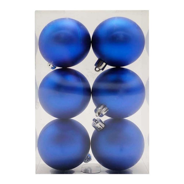 Esferas Navideñas Lisas de Plástico Azul Mate 6 Piezas