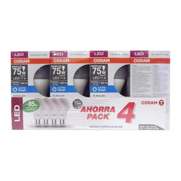 Paquete de Focos Osram LED de Luz Fría 75 W 4 Piezas