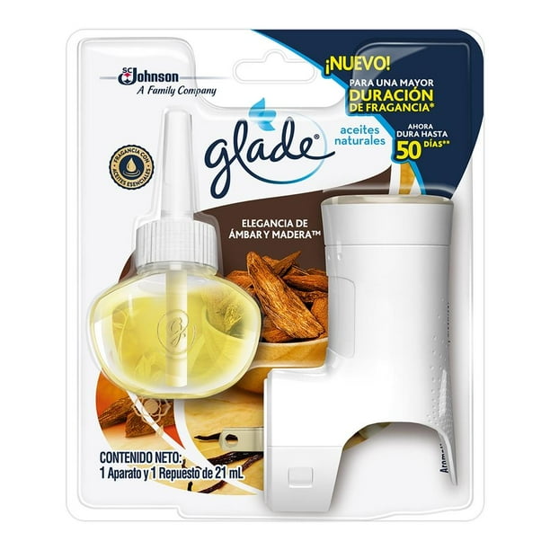 Aromatizante Glade elegancia de ámbar y madera con aparato y repuesto 21 ml