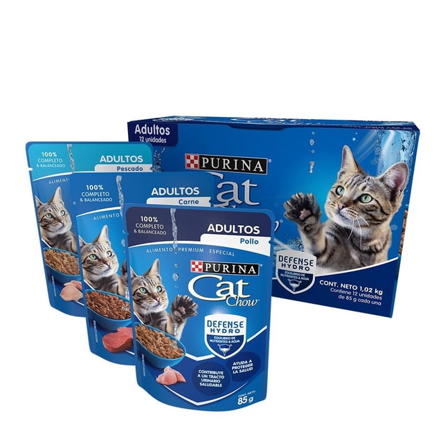 Alimento Húmedo para gato Purina Cat Chow Sabrosobre Adulto 12 Pack (Carne,Pollo,Pescado 1.2kg
