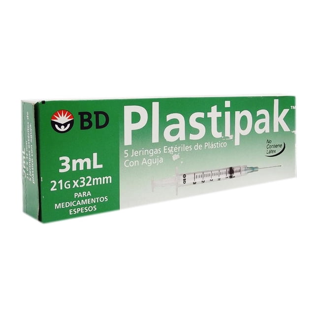 Jeringas Plastipak con aguja 5 pzas de 3 ml
