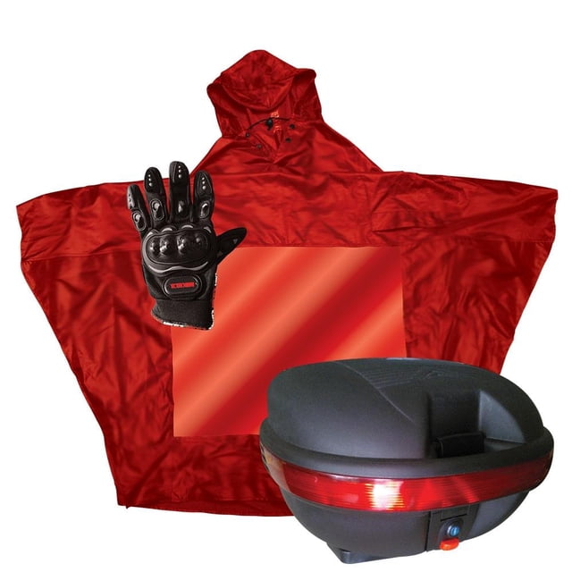 Paquete para Motociclista Mikels Caja 31 L, Guantes e Impermeable