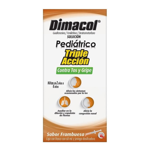 Solución Dimacol pediátrico triple acción sabor frambuesa 60 ml