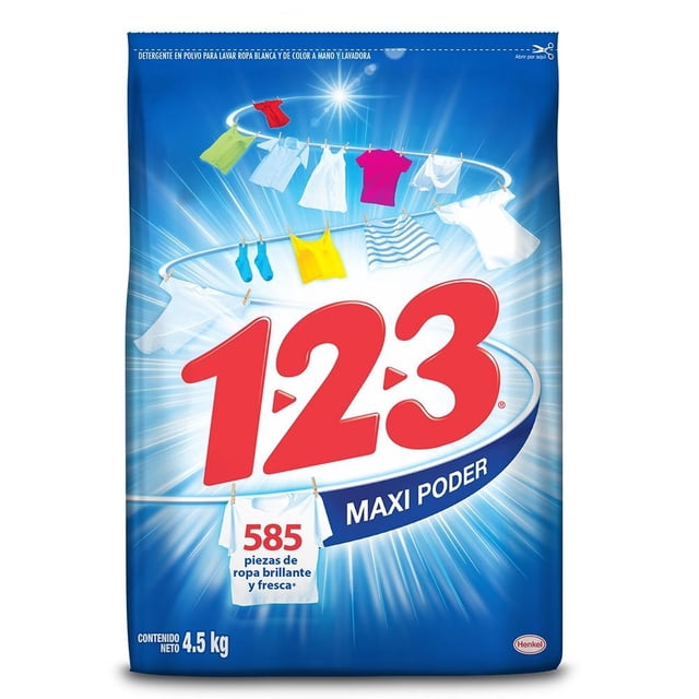 Detergente en polvo 1 2 3 maxi poder  4.5 kg
