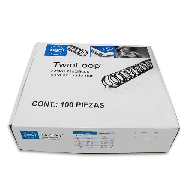 Arillo Metálico GBC Twin Loop 1/2 Pulgada Negro 100 Pzas