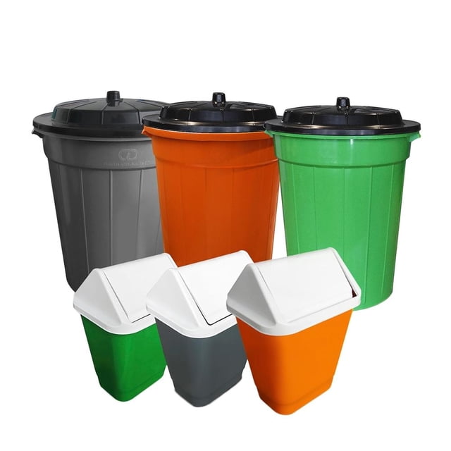 Set de 6 Botes de Basura Alica con Tapas 10 y 60 Lt